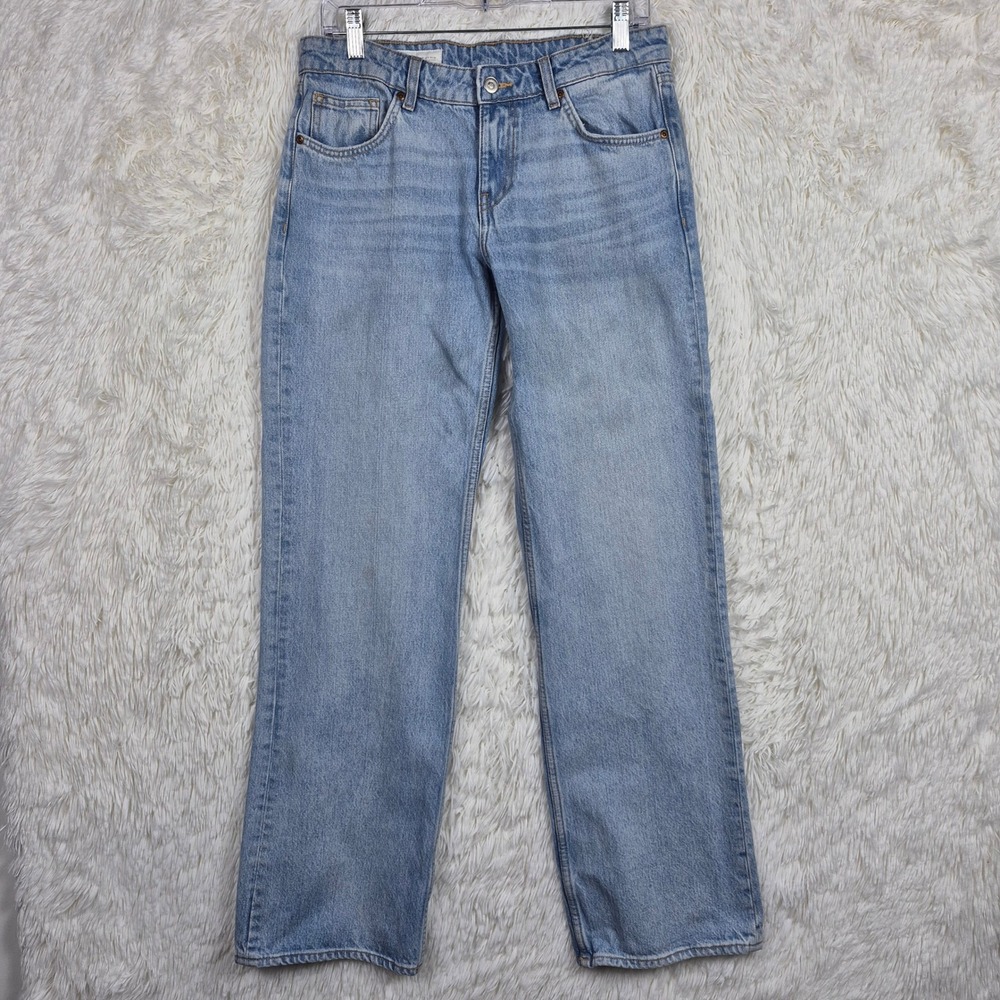 Zara Women Light Wash Straight Leg Mid Rise 100% Relaxed Denim Jeans Size 6